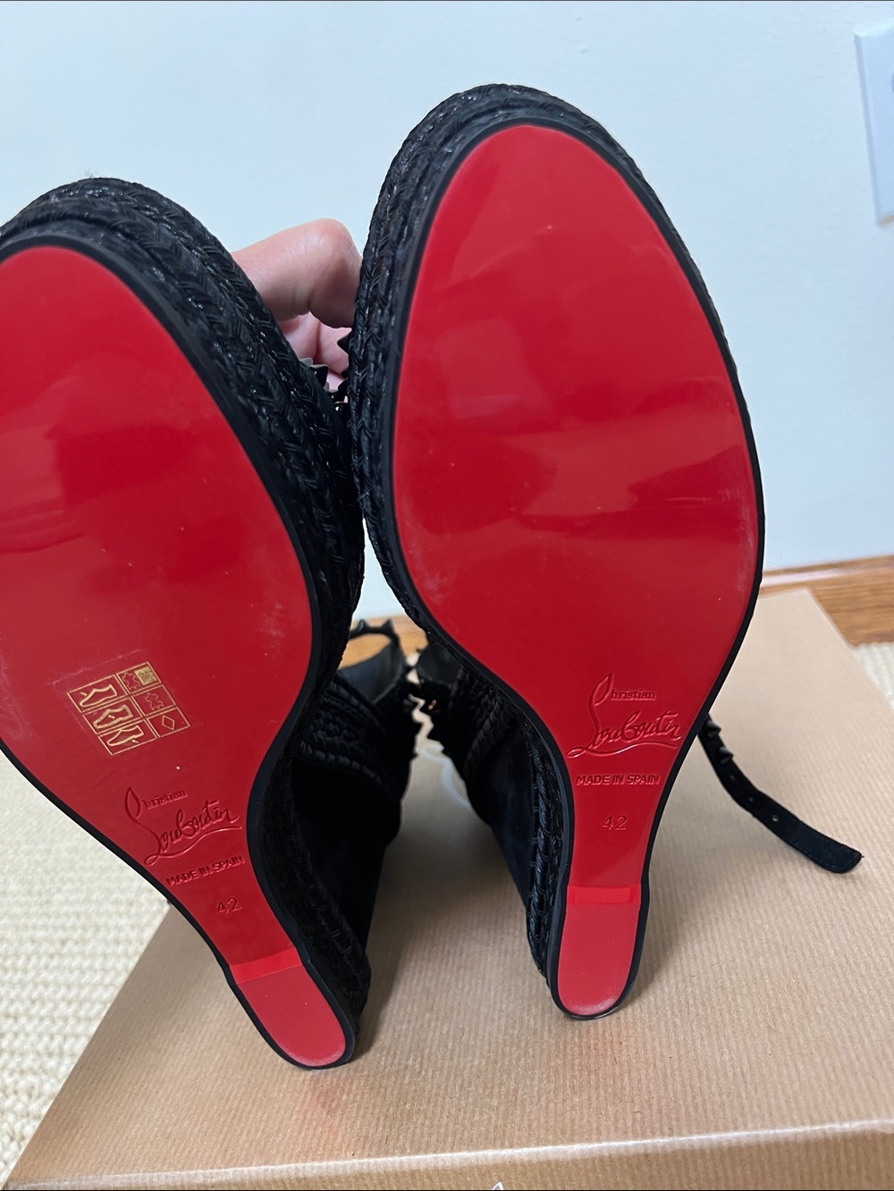 Christian Louboutin Black Studded Suede Espadrille Wedge Sandals - Picture 4 of 4